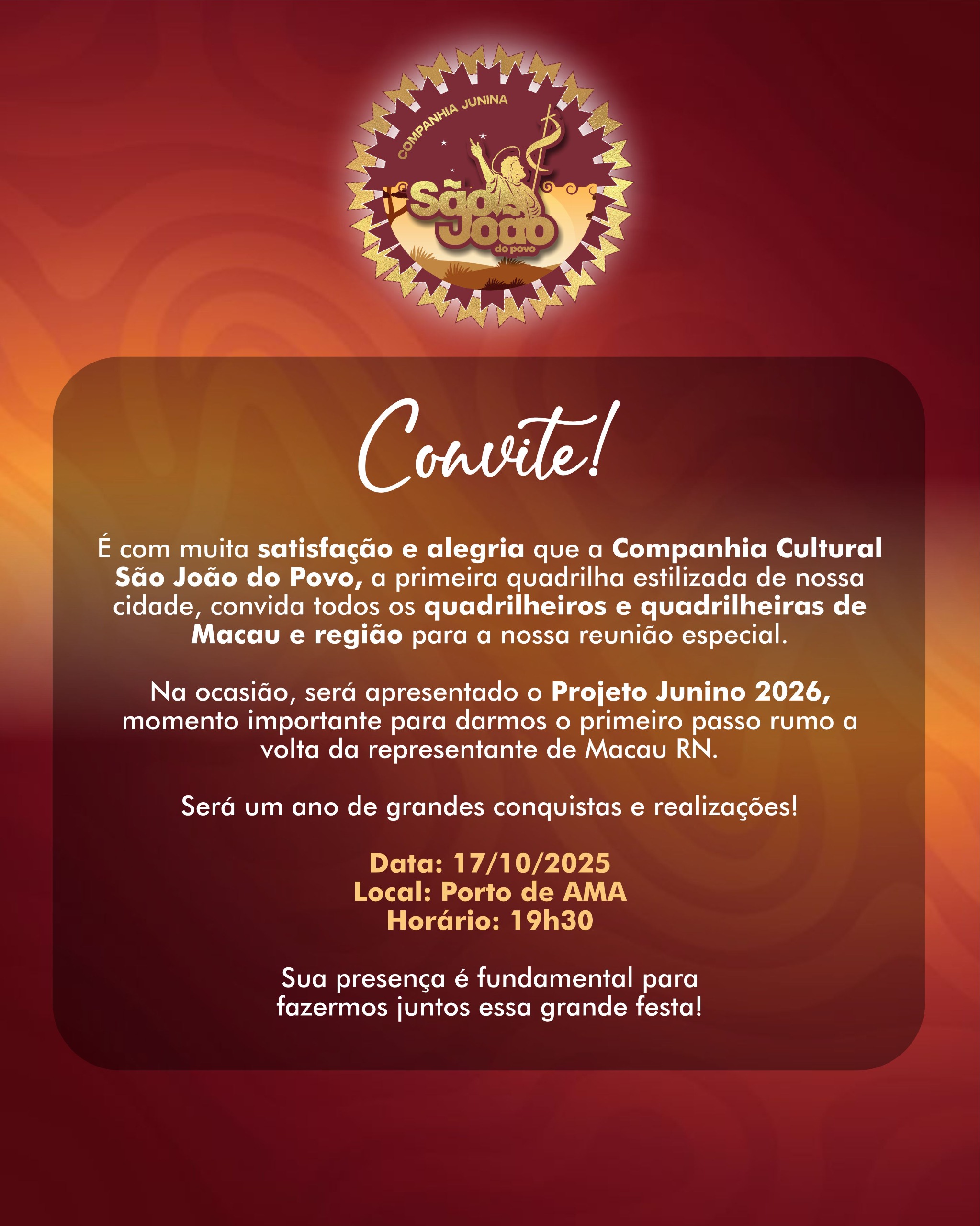 Companhia Cultural São João do Povo ira apresentar o projeto junino para 2026