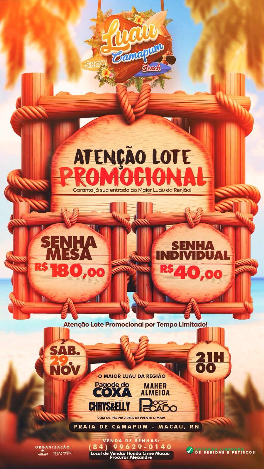 Luau Show na praia de Camapum