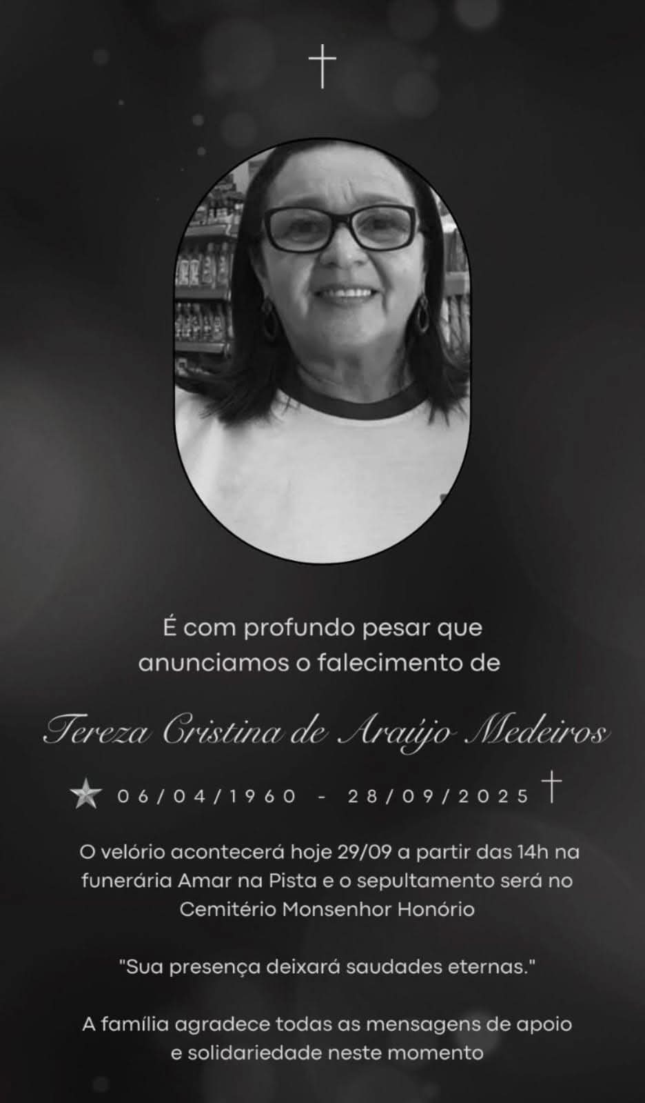 Falecimento de Tereza Medeiros