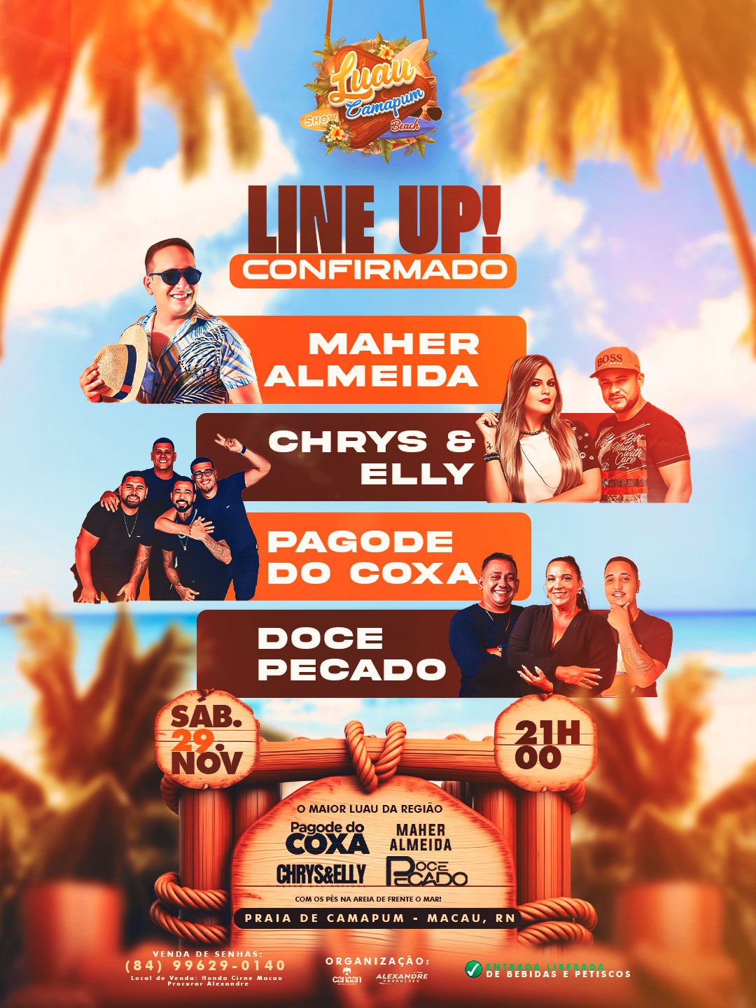 Line UP do Luau Show na Praia de Camapum