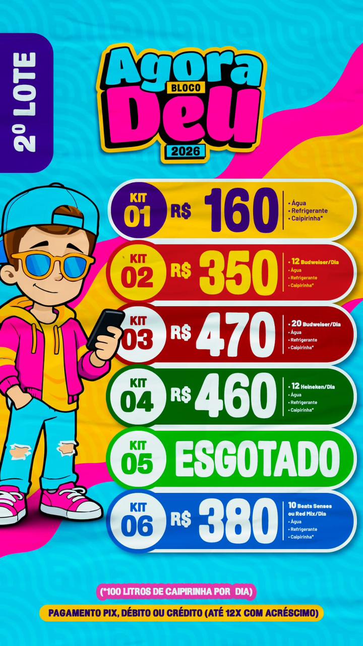 2° Lote e entrega dos abadás do bloco Agora Deu