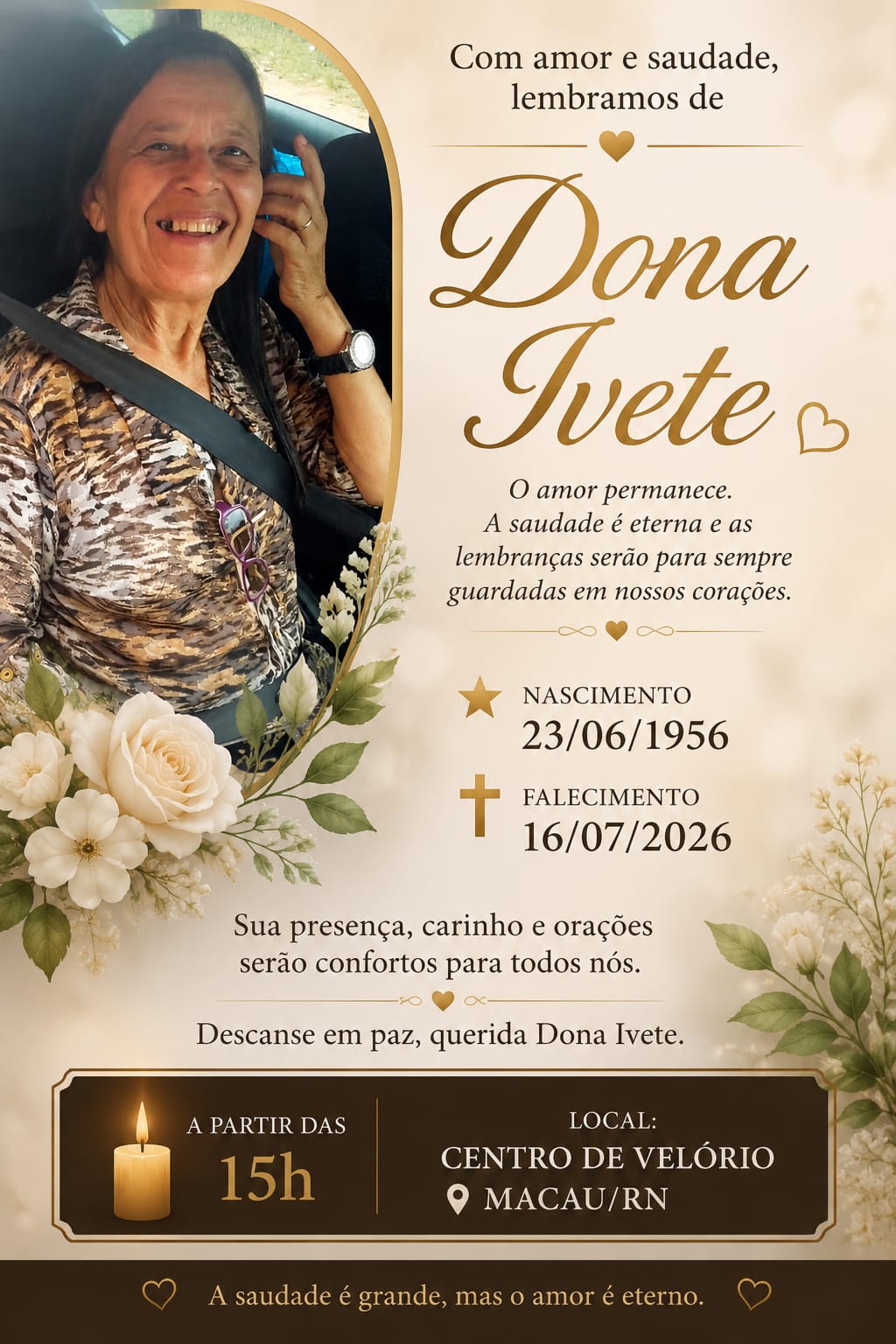 Com profundo pesar, nos despedimos de Dona Ivete