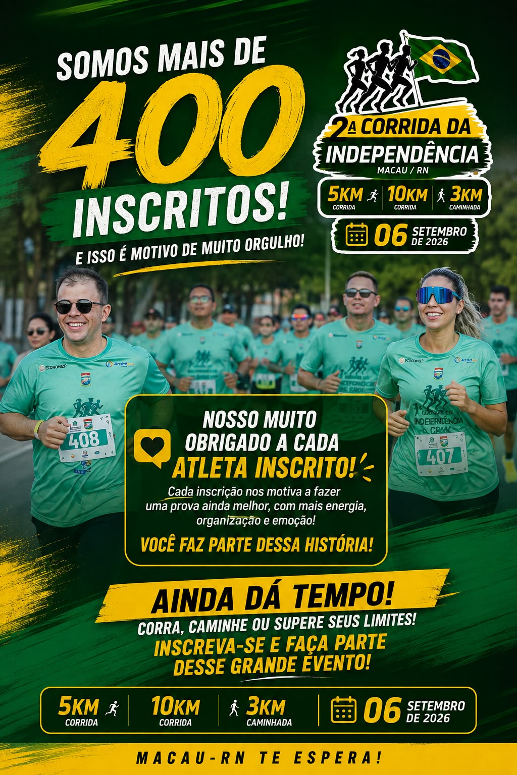 A marca de 400 inscritos na corrida da independência já foi alcançada, faça você também a sua inscrição