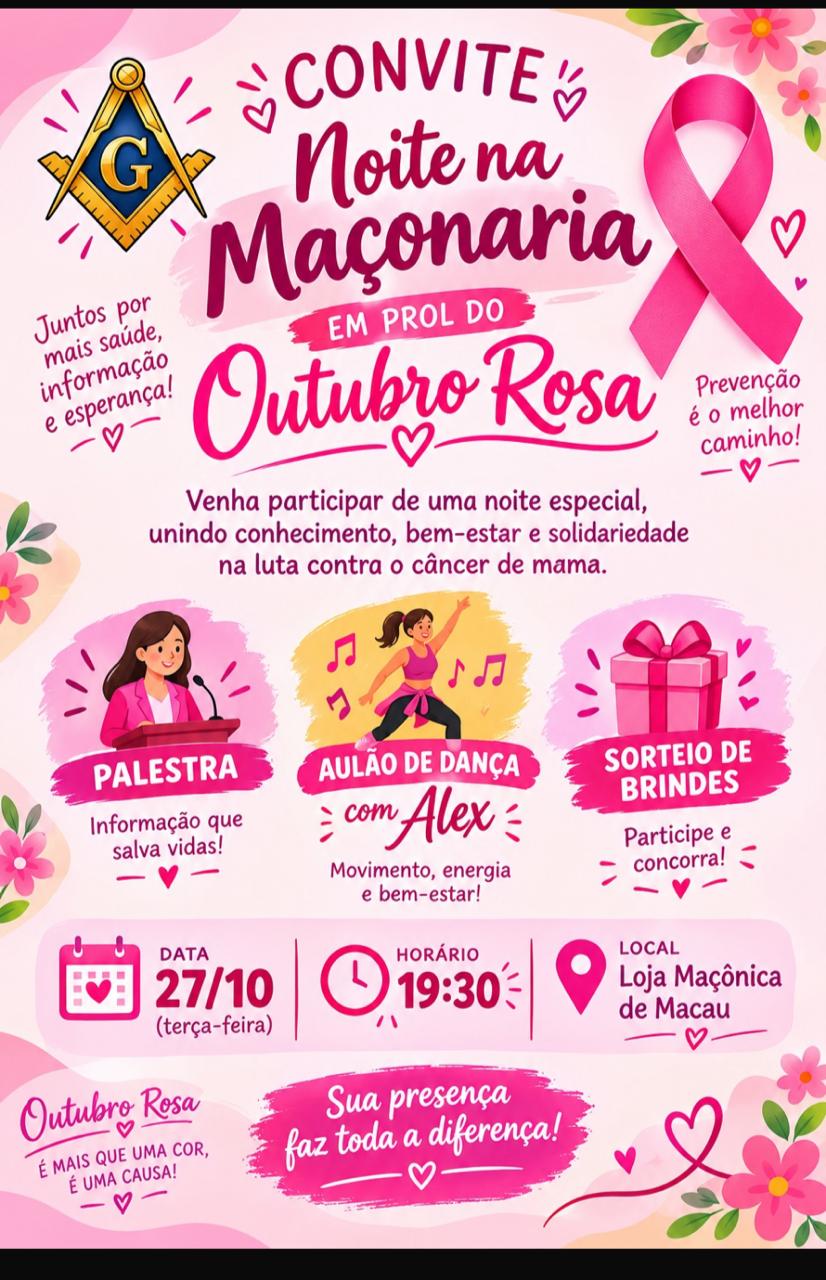 Noite na Maçonaria em prol do outubro rosa