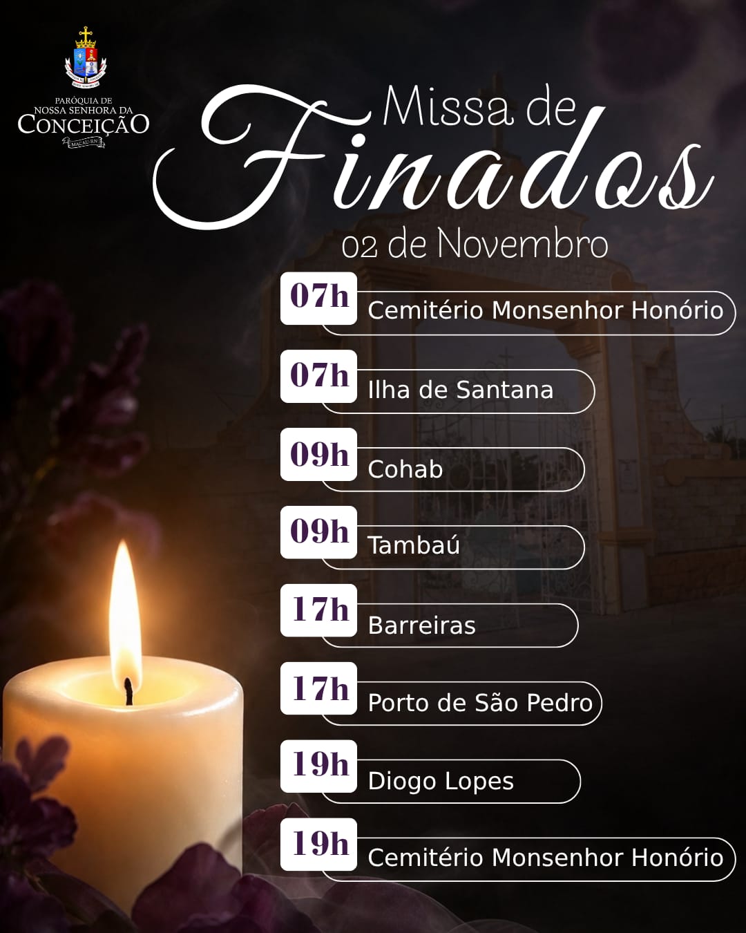 Programação do dia de Finados
